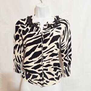 Tracy Reese Zebra Stripe Stretch Knit Cardigan Sweater Charm Neckline